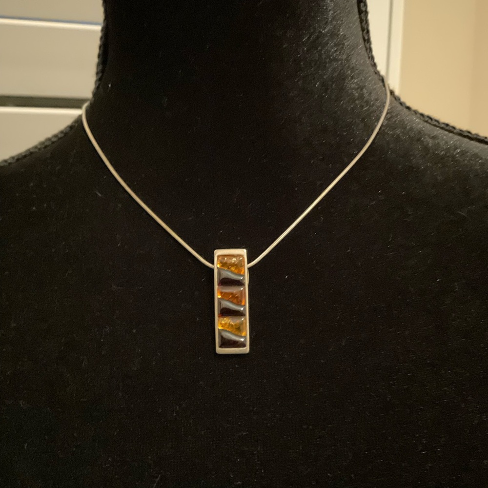 Sterling Silver Necklace with Red & Gold Italian Glass Pendant